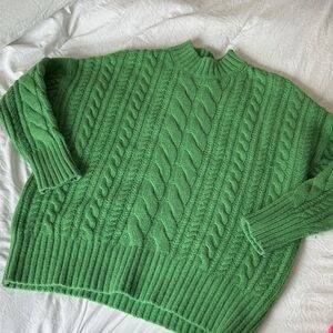 Boden Bright Green Cable-Knit Mock-Neck Sweater